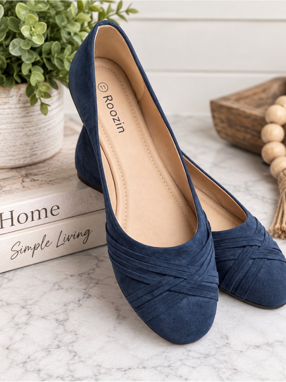 Roozin Size 11 Navy Blue Crisscross Ballet Flats